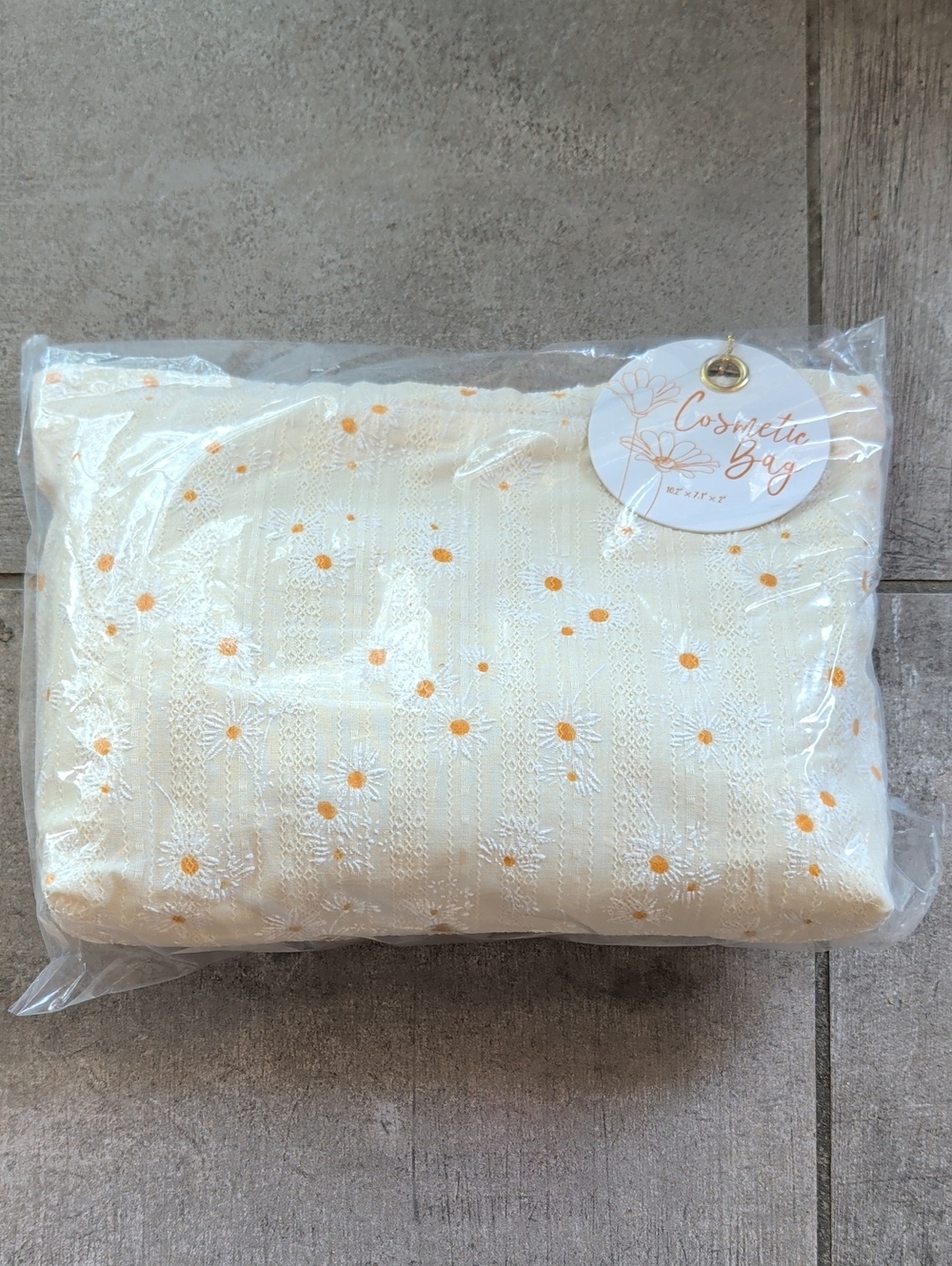 Cosmetic Bag with Yellow Daisy Embroidery